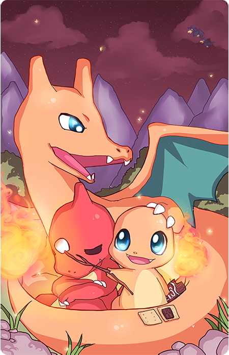 charizard, charmander, murkrow, and charmeleon (pokemon) drawn by dariendoodles