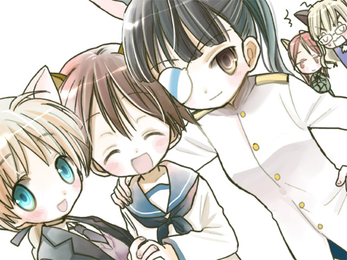 miyafuji yoshika, perrine h. clostermann, lynette bishop, sakamoto mio, and minna-dietlinde wilcke (world witches series and 1 more) drawn by katagiri_atsuko