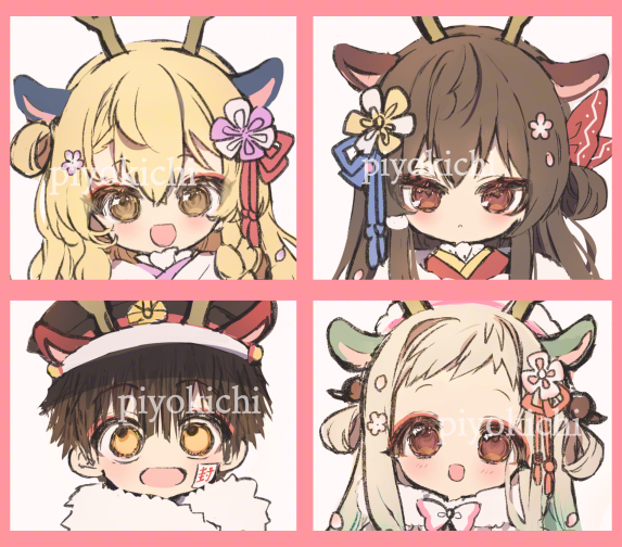 hakurei reimu, kirisame marisa, hanako, and yashiro nene (touhou and 1 more) drawn by piyokichi