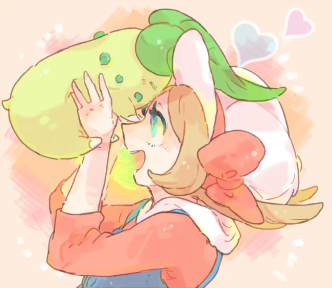 lyra and chikorita (pokemon and 1 more) drawn by katiko