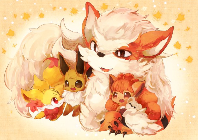eevee, fennekin, vulpix, and arcanine (pokemon) drawn by banchiku