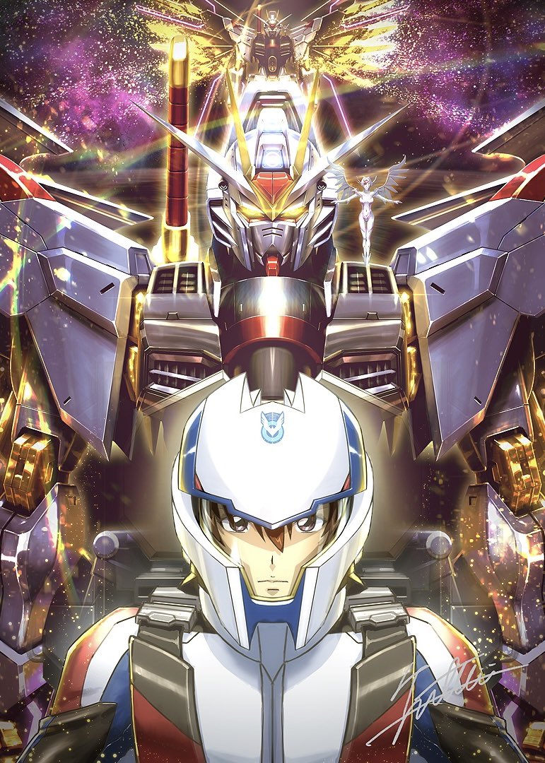 lacus clyne, kira yamato, and mighty strike freedom gundam (gundam and 2 more) drawn by totthii0081