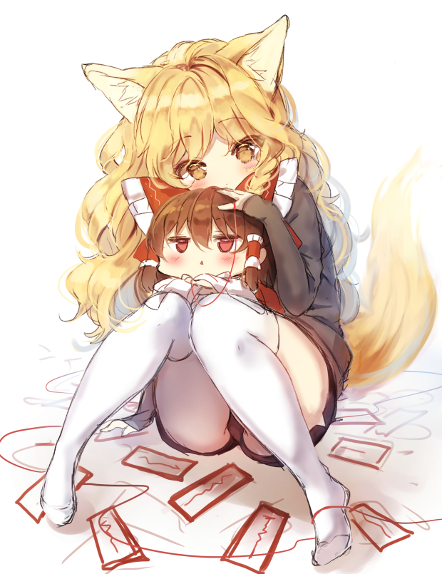 hakurei reimu and kirisame marisa (touhou) drawn by piyokichi