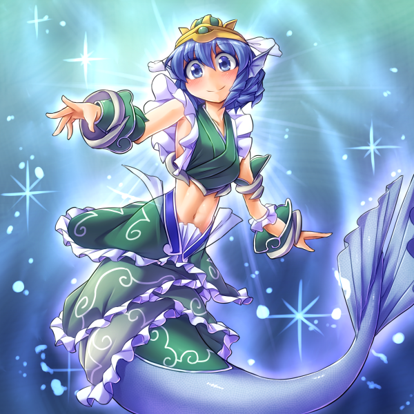 wakasagihime and mermail abysstrite (touhou and 1 more) drawn by fun_bo