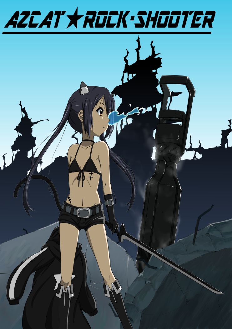 nakano azusa and black rock shooter (k-on! and 1 more) drawn by oku_no_shi