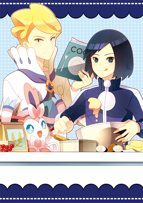 sylveon, calem, and siebold (pokemon and 1 more) drawn by himari_g_(sr)