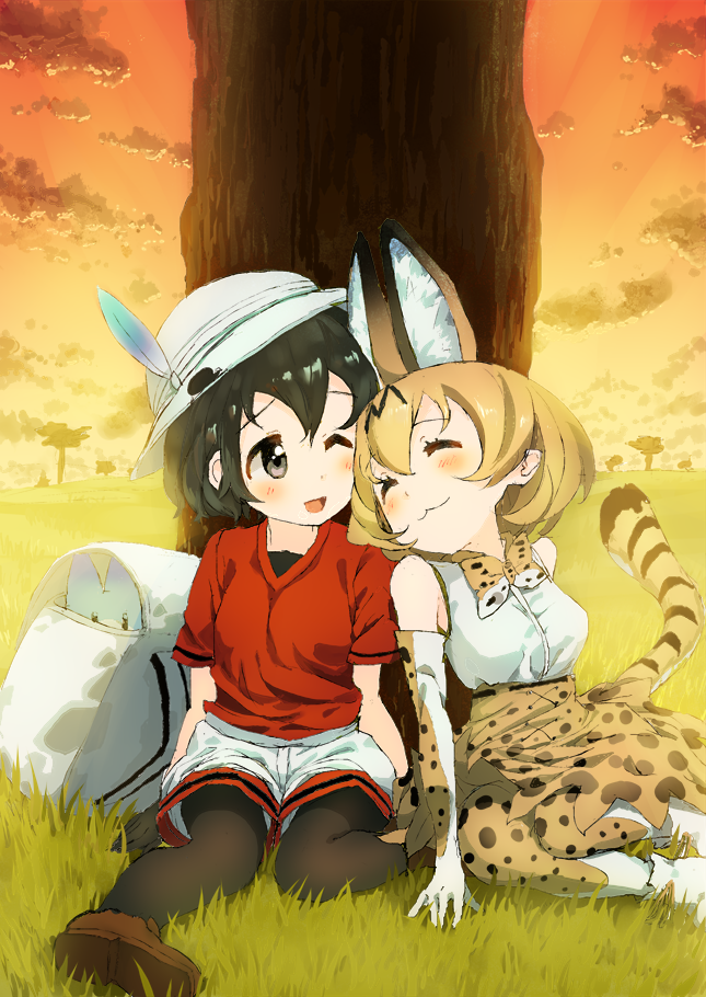 serval, kaban, and lucky beast (kemono friends) drawn by polpol