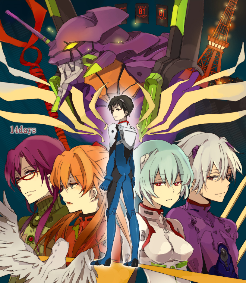 souryuu asuka langley, ayanami rei, ikari shinji, nagisa kaworu, makinami mari illustrious, and 1 more (neon genesis evangelion and 2 more) drawn by lowe_(slow)