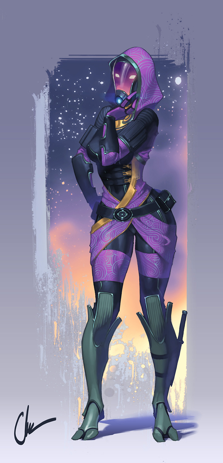 tali'zorah (mass effect) drawn by chuck_pires