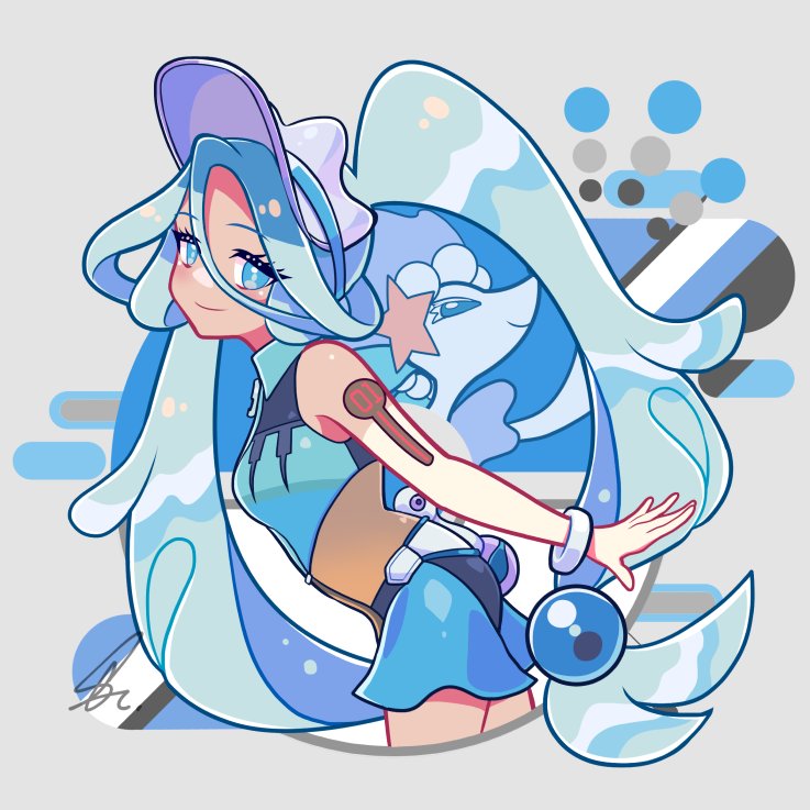 hatsune miku, primarina, and water miku (pokemon and 2 more) drawn by saihate_(d3)