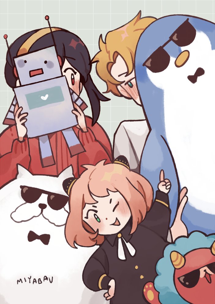 yor briar, anya, twilight, bond, and director chimera (spy x family) drawn by miyabau