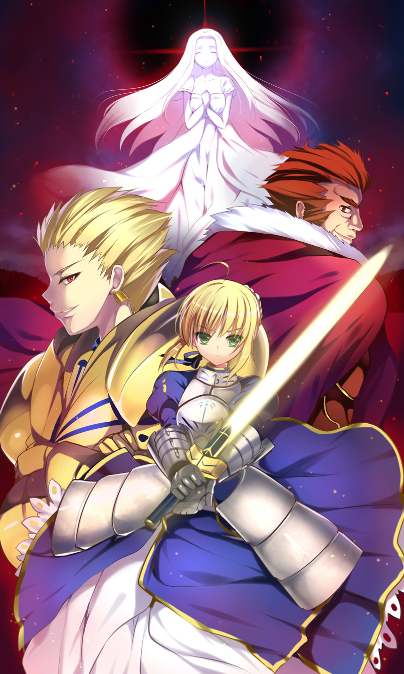 artoria pendragon, saber, gilgamesh, iskandar, and irisviel von einzbern (fate and 1 more) drawn by mafuyu_(kanden_shoujyo)