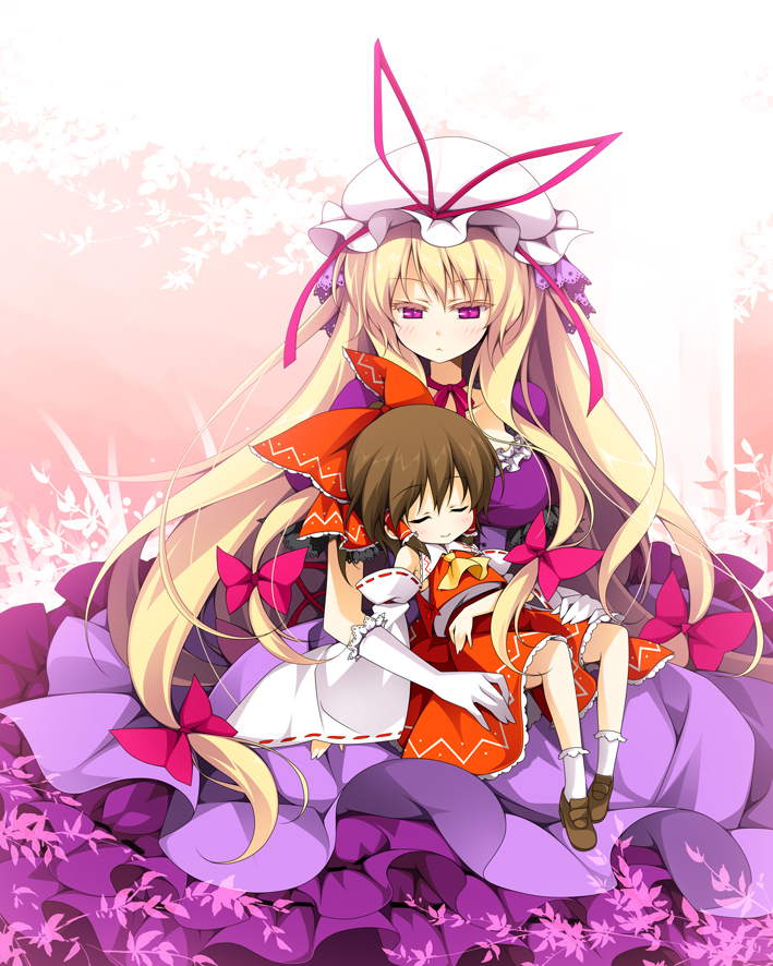 hakurei reimu and yakumo yukari (touhou) drawn by reina_(black_spider)