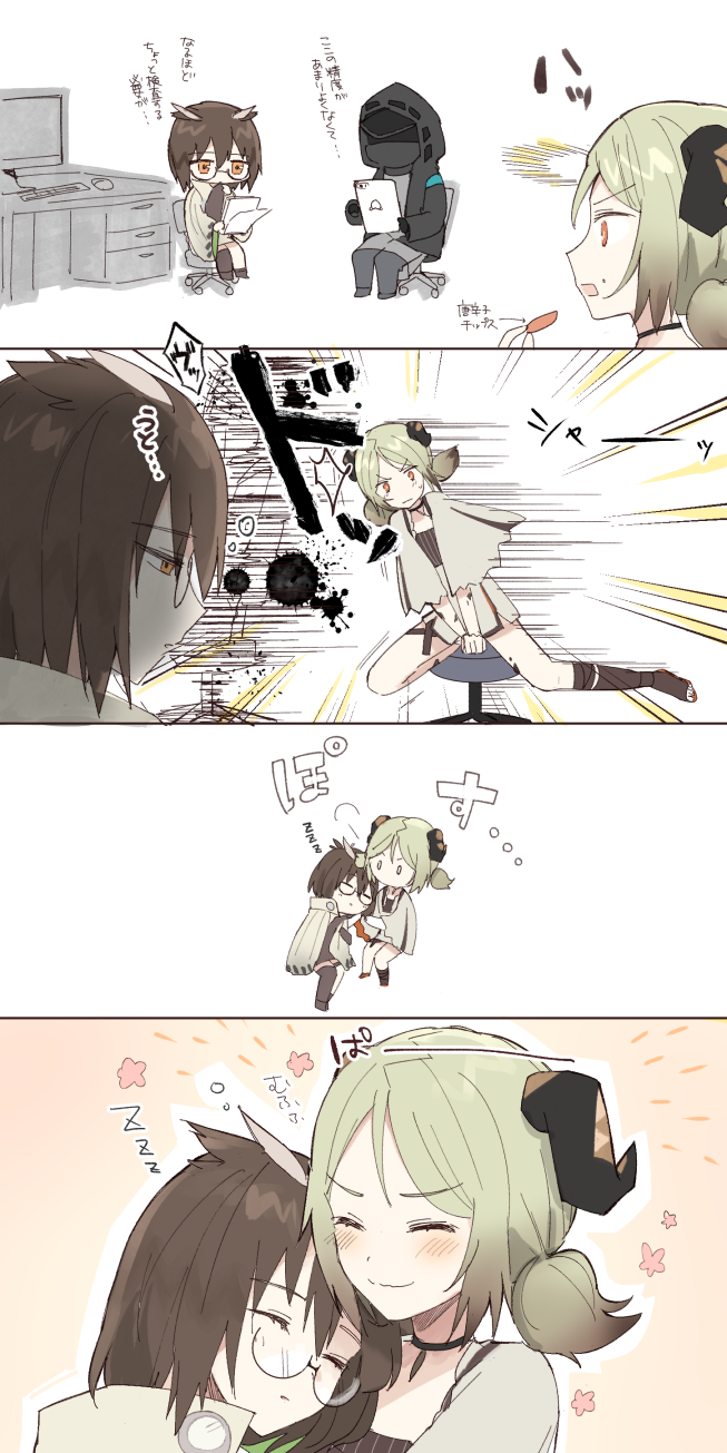 doctor, silence, and ifrit (arknights) drawn by toufu_mentaru_zabuton