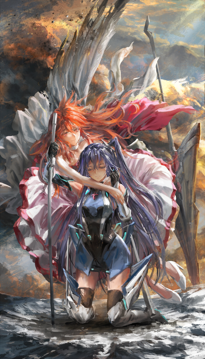 kazanari tsubasa and amou kanade (senki zesshou symphogear) drawn by stu_dts