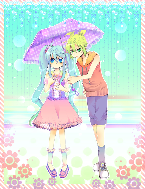 hatsune miku and kagamine len (vocaloid and 1 more) drawn by amasaki_kirame