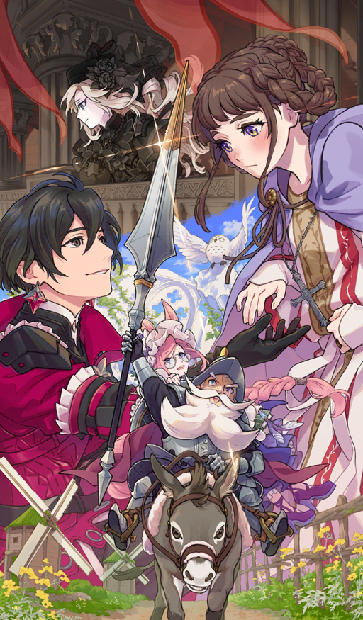 constantine xi, kriemhild, johanna, don quixote, and sancho panza (fate and 1 more) drawn by isshoku_(shiki)