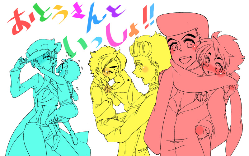 joseph joestar, kujo jotaro, kujo jolyne, giorno giovanna, jonathan joestar, and 2 more (jojo no kimyou na bouken and 4 more) drawn by takemoto