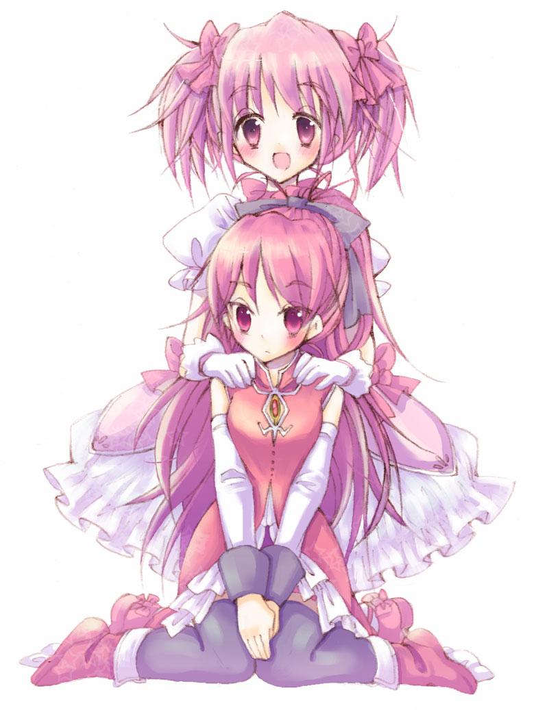 kaname madoka and sakura kyoko (mahou shoujo madoka magica) drawn by kunio3103