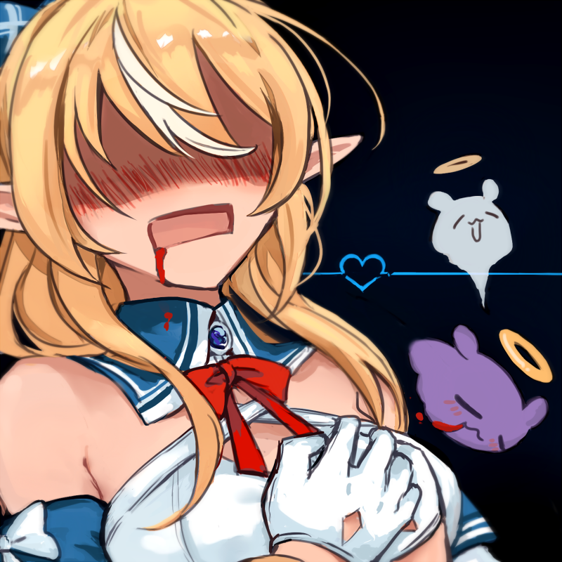 shiranui flare and takodachi (hololive and 1 more) drawn by yuuyu_(777)