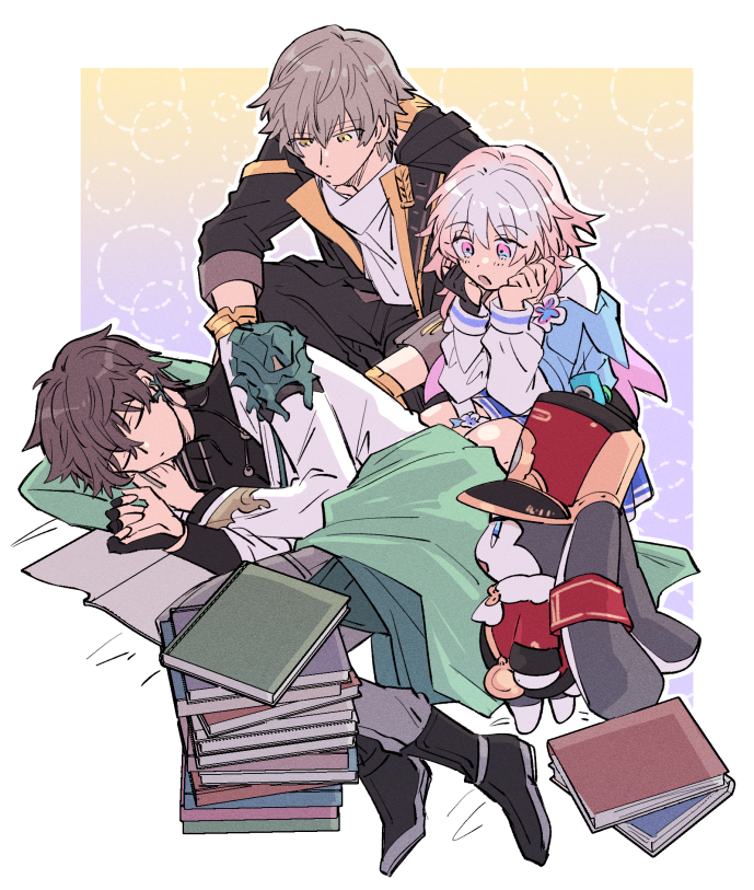 trailblazer, march 7th, caelus, dan heng, and pom-pom (honkai and 1 more) drawn by sudachips