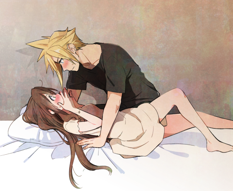 cloud strife and aerith gainsborough (final fantasy and 1 more) drawn by krudears