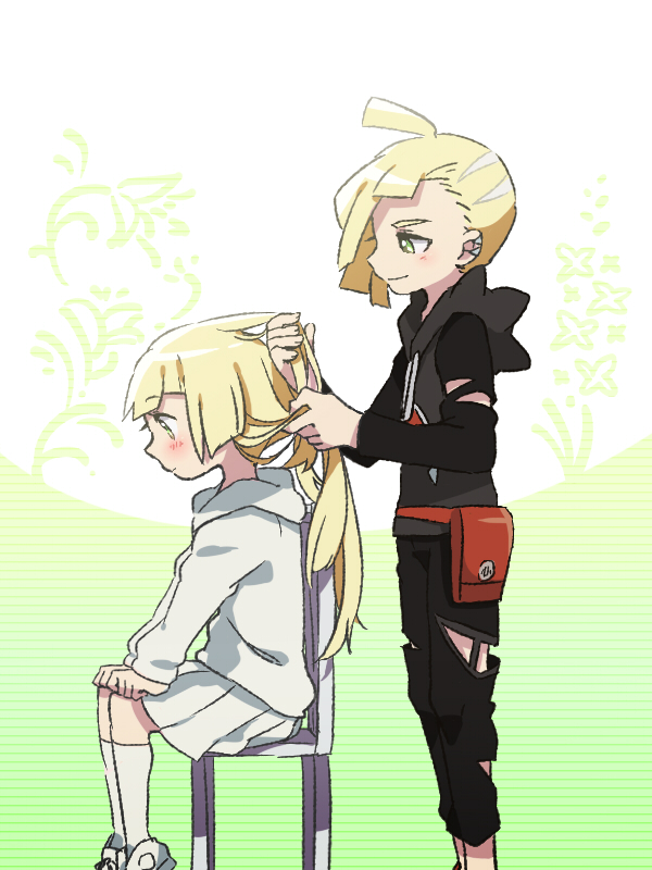 lillie and gladion (pokemon and 1 more) drawn by ukata