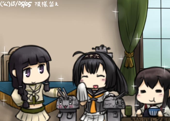 akagi, kitakami, akizuki, kitakami kai ni, and chou-10cm-hou-chan (kantai collection) drawn by hamu_koutarou