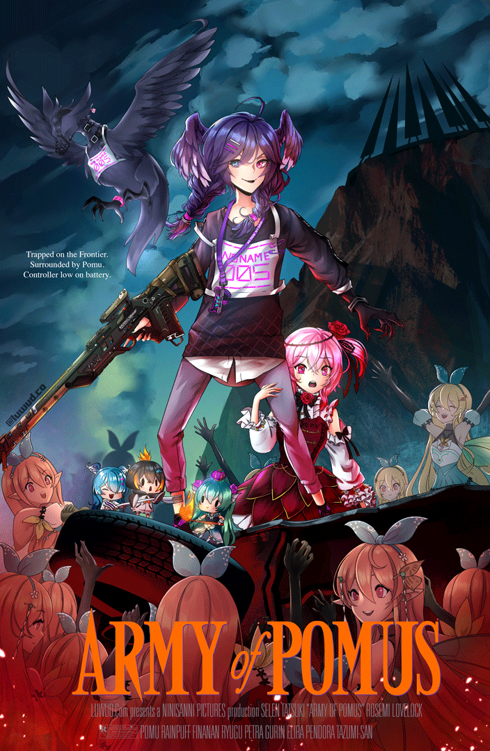 elira pendora, selen tatsuki, pomu rainpuff, finana ryugu, petra gurin, and 2 more (nijisanji and 3 more) drawn by luwudco