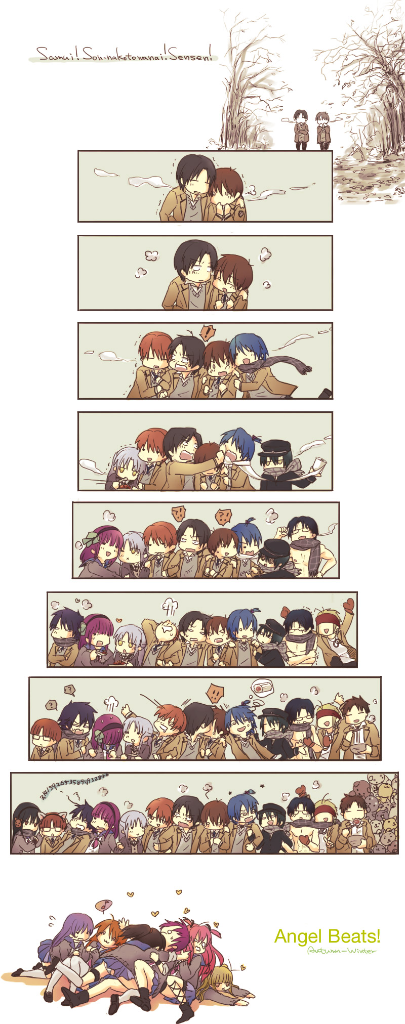 tachibana kanade, nakamura yuri, yui, hinata hideki, otonashi yuzuru, and 14 more (angel beats!) drawn by 6cm