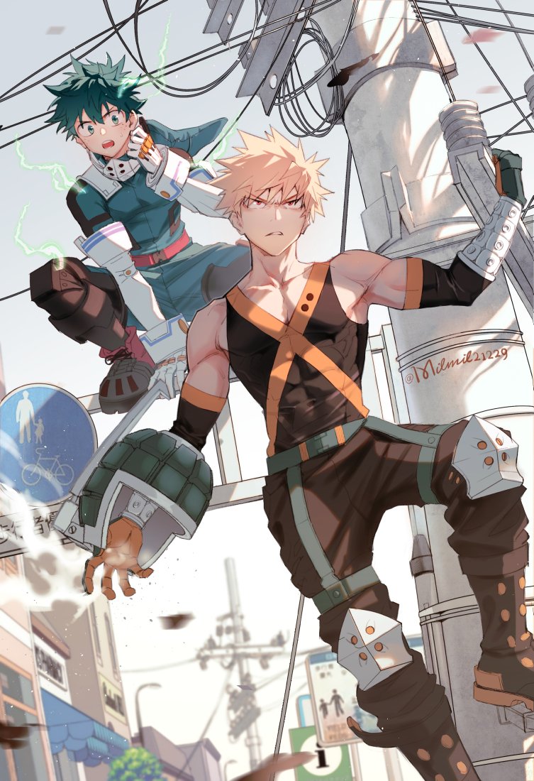 midoriya izuku and bakugou katsuki (boku no hero academia) drawn by milmil_(wa_ten'nendesu)