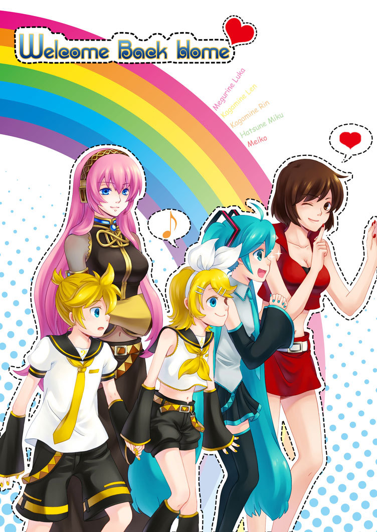hatsune miku, kagamine rin, kagamine len, megurine luka, and meiko (vocaloid) drawn by crodire