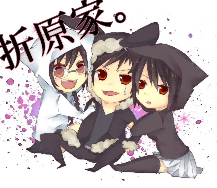 orihara izaya, orihara mairu, and orihara kururi (durarara!!) drawn by maregatsukoyori