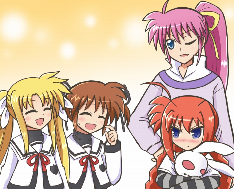 fate testarossa, takamachi nanoha, vita, signum, and noroi usagi (lyrical nanoha and 3 more) drawn by reverse_(bluefencer)