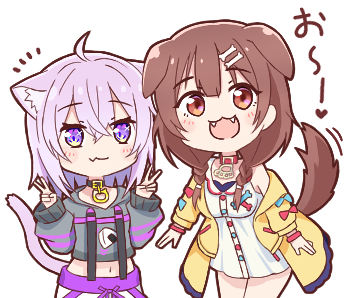 nekomata okayu and inugami korone (hololive) drawn by hot_kakigoori
