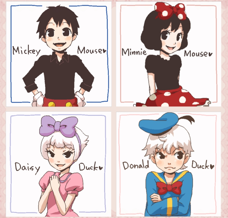 mickey mouse, minnie mouse, donald duck, and daisy duck (mickey mouse & friends) drawn by waasa