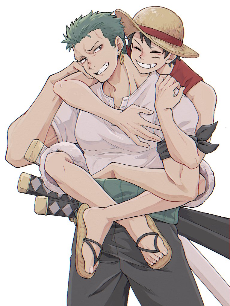 monkey d. luffy and roronoa zoro (one piece) drawn by nikkkki12
