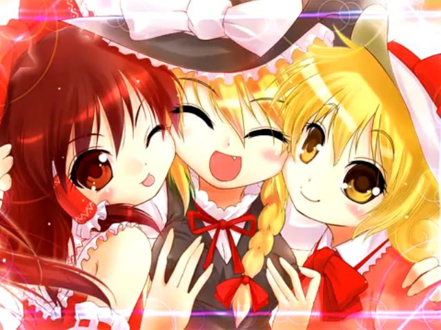 hakurei reimu, kirisame marisa, and elly (touhou) drawn by porurin