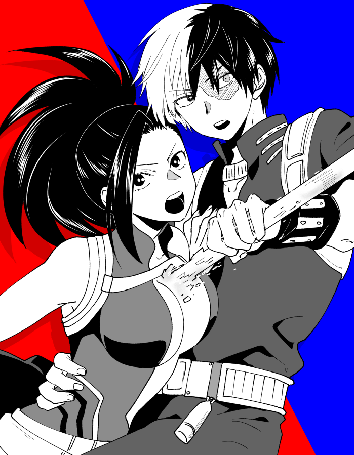 todoroki shoto and yaoyorozu momo (boku no hero academia) drawn by ikuhashi_muiko