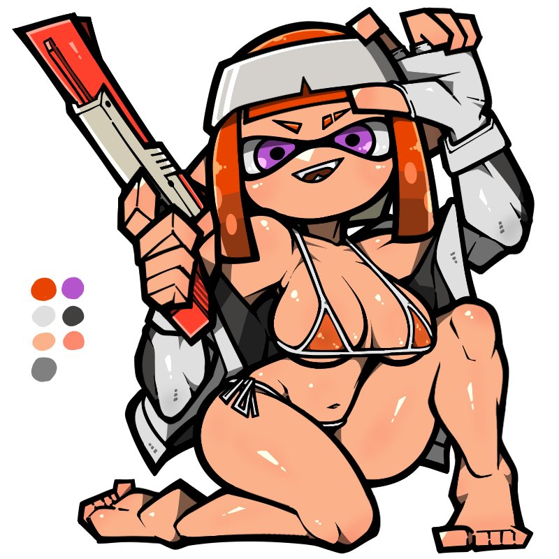 inkling player character and inkling girl (splatoon) drawn by name_omoitukan2