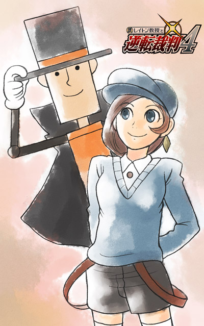 trucy wright, hershel layton, luke triton, and mr hat (ace attorney and 2 more) drawn by aomi_yuu