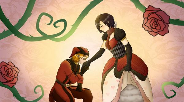mikasa ackerman, queen of hearts, and cicero (shingeki no kyojin and 2 more) drawn by kagehigashi