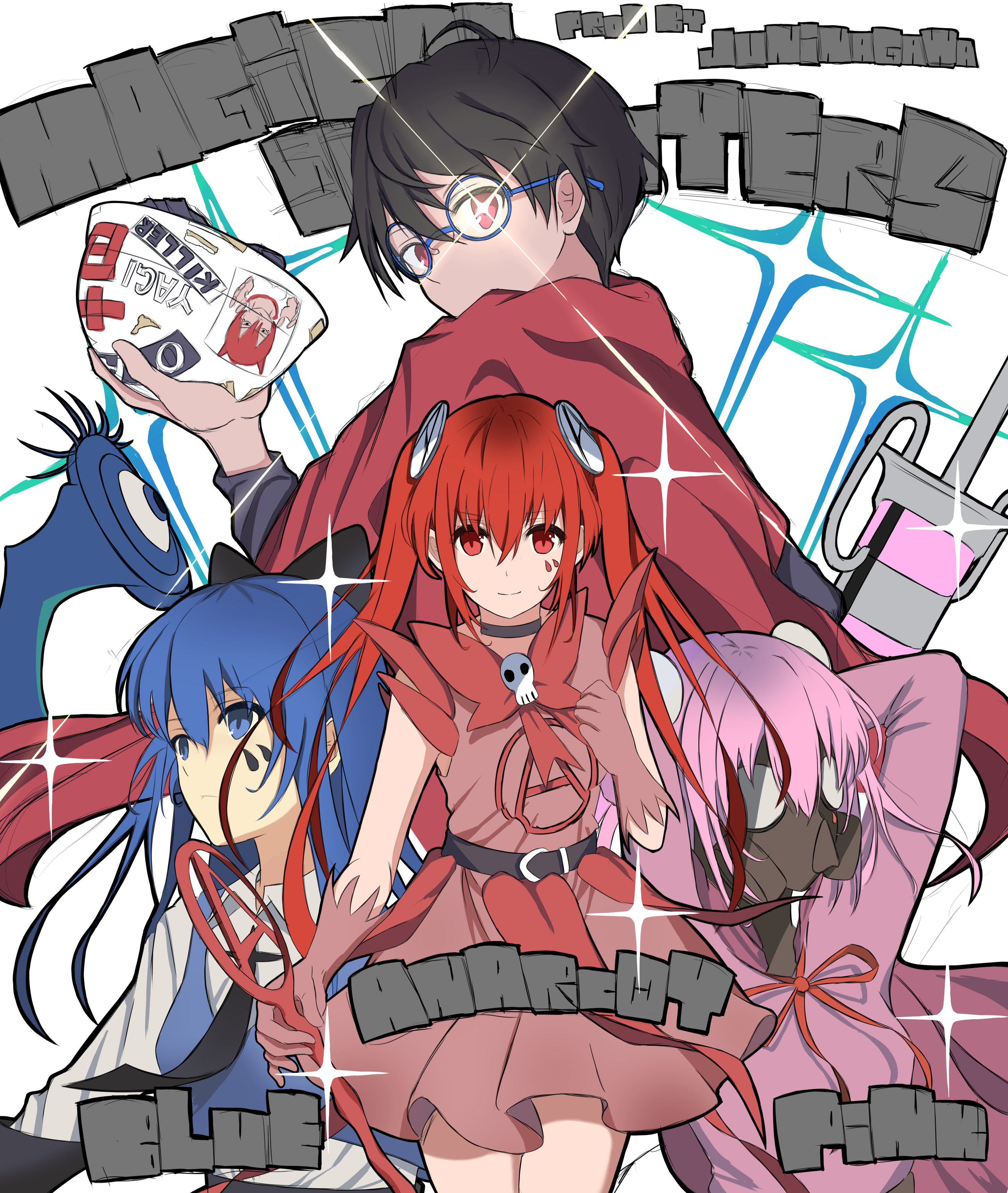 anarchy, pink, otaku hero, and blue (mahou shoujo magical destroyers) drawn  by yoshitaka_(eriri_takadess)