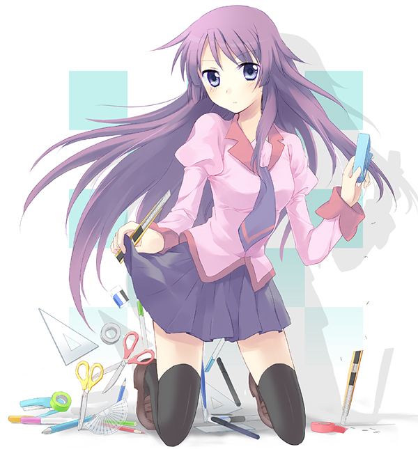 senjougahara hitagi (monogatari and 2 more) drawn by kuguri_oimo
