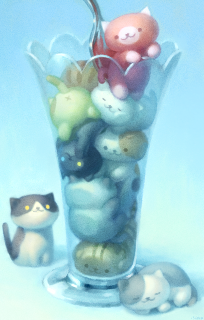 manzoku-san, oddo-san, akage-san, pointo-san, haishiro-san, and 4 more (neko atsume) drawn by funuyu