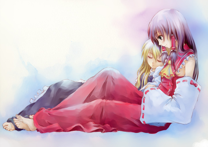 hakurei reimu and kirisame marisa (touhou) drawn by totuka