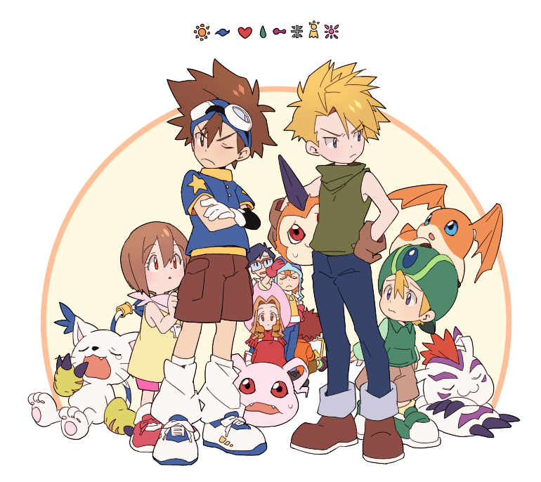 yagami hikari, yagami taichi, tailmon, tachikawa mimi, takenouchi sora, and 7 more (digimon and 1 more) drawn by kooribinu