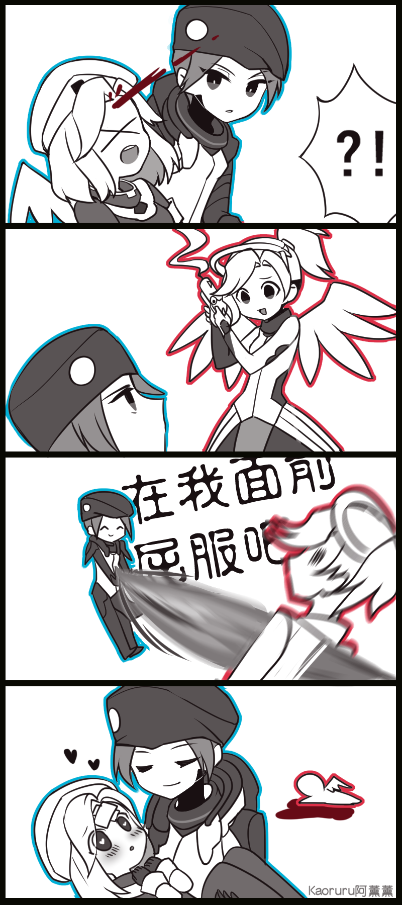 mercy, combat medic ziegler, moira, and blackwatch moira (overwatch and 1 more) drawn by kaoruru_(sakuno2911)