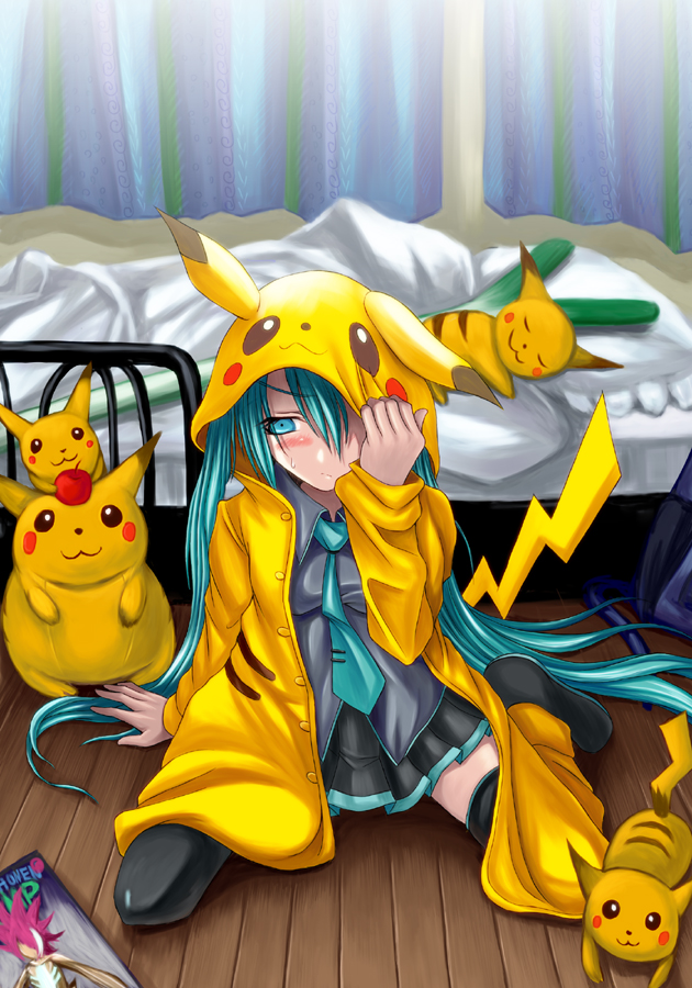 hatsune miku and pikachu (pokemon and 1 more) drawn by aebafuti