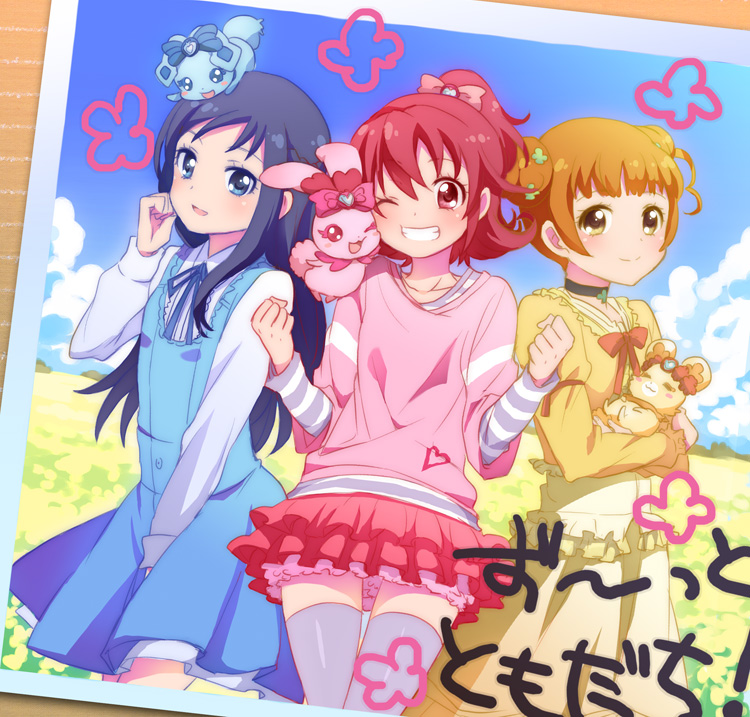 hishikawa rikka, aida mana, yotsuba alice, rakeru, sharuru, and 1 more (precure and 1 more) drawn by shakeko_(shake5)